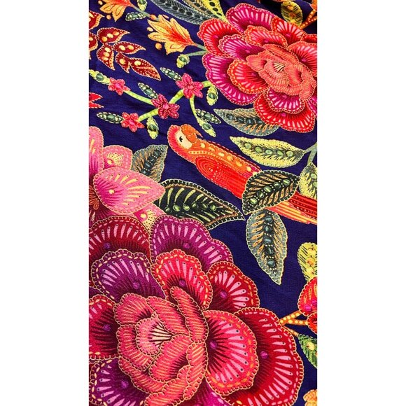 FARM Rio Macaw Bloom Floral Smocked Mock Neck Juliet Sleeve Dress size M - Picture 9 of 11